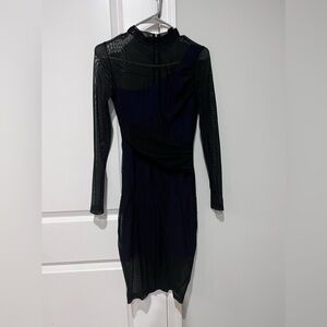 French Connection Black and Navy Long Sleeve Bandage Dress